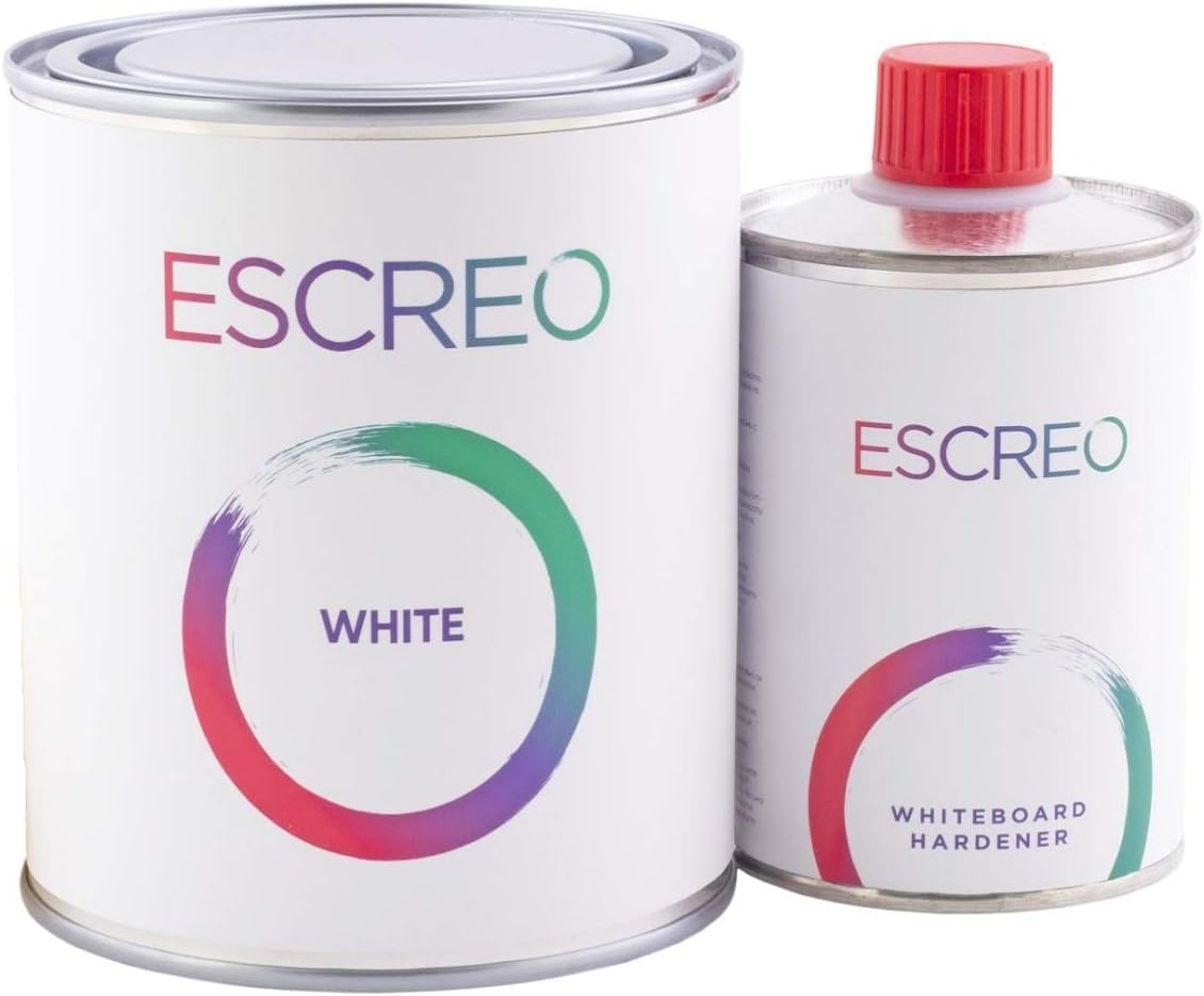 Escreo Whiteboard Paint for Walls Any Surface Dry Erase Interactive Home Office Art Study Teamwork Message Presentation, Easy Use, Magnetic White 6 sqm