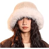 Women's Winter Faux Fur Fuzzy Warm Bucket Hat Cute Thick Warm Fisherman Plush Cap for Women