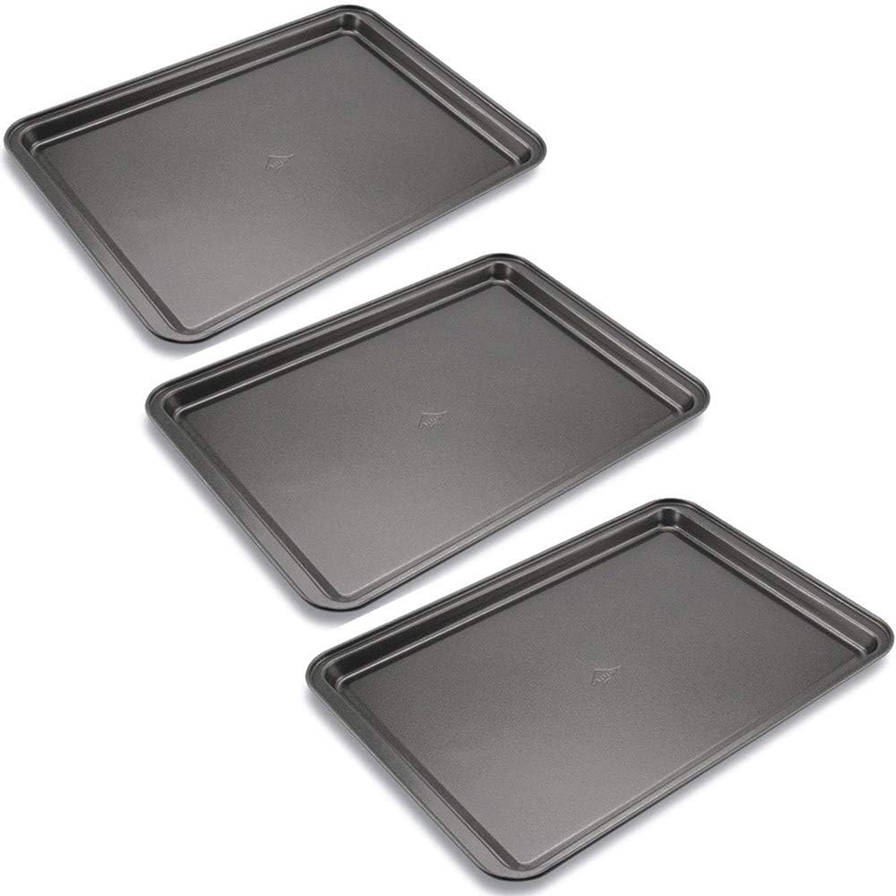 Mokpi Premium Non-Stick Bakeware Baking Pans Cookie Sheets Set, Baking Tray Rectangular Pan, 14.5 x 10 x 1 Inch, 2 Piece (3 Piece)
