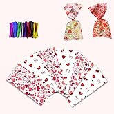 Valentine Cellophane Bags 100 PCS,Plastic Candy Cookie Bags,Clear Small Treat Clear Gift Loot Bags with Twist Ties for Valentines Day Birthday Holiday Party Supplies Bakery Biscuit Chocolate Snacks