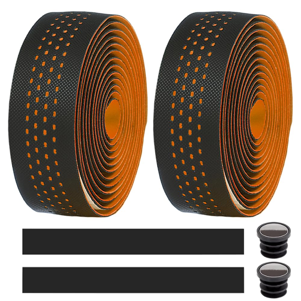 MOCNT Bicycle Handlebar Tape Breathable Cycling Bike Handlebar Tape PU EVA Handle Bar Grip Wrap Tapes Comfort Non Slip Shock Absorbent Road Bike Handlebar Drop Bar Tape Orange