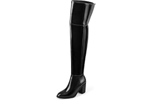 MUCCCUTE Thigh High Boots for Women Over the Knee Boots Gogo Boots Square Toe Chunky Heel Patent Leather Sexy Long Boots with Side Zipper