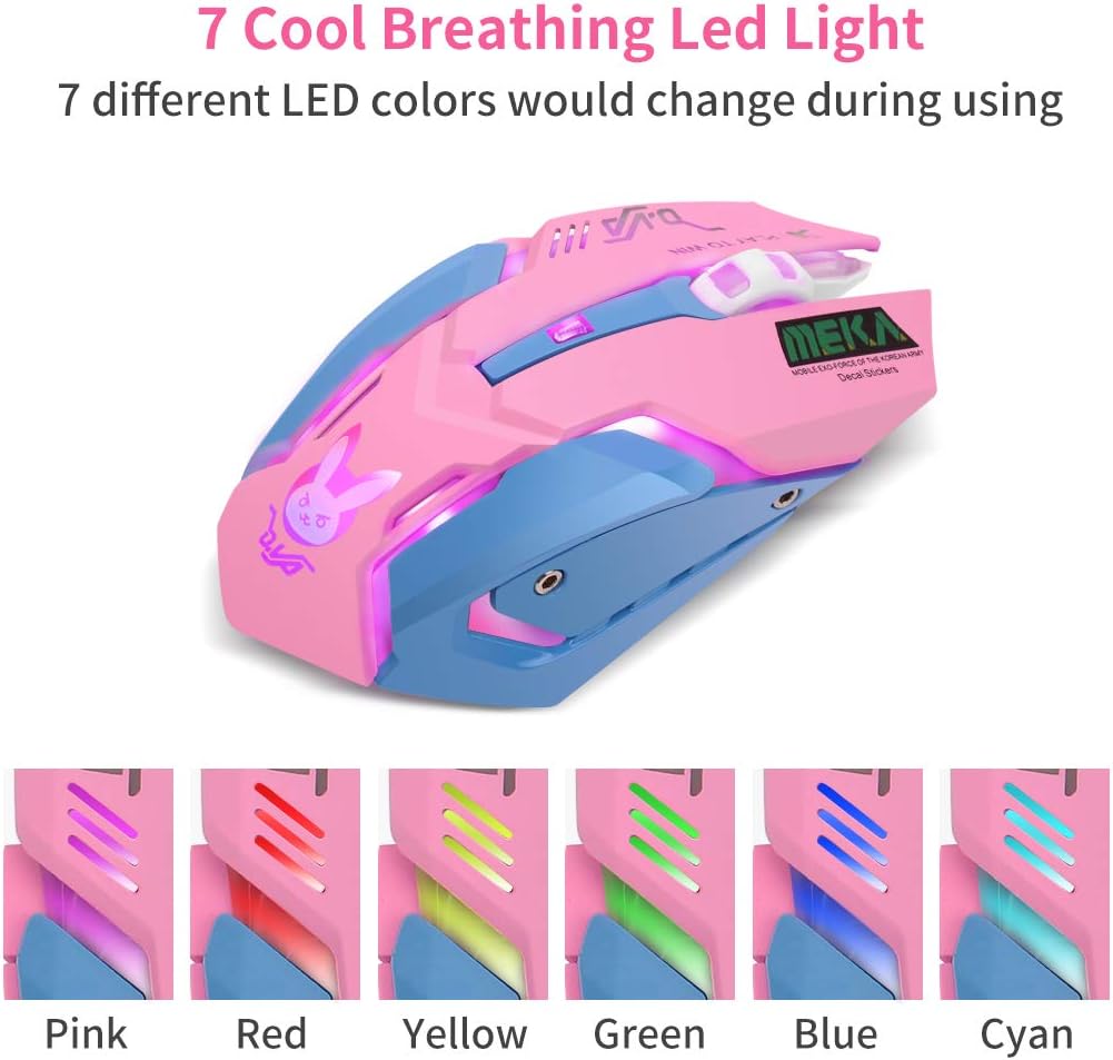 Greshare Gaming Mouse,7 Colors Backlit Optical Game wireless Mice Ergonomic with 2400 DPI and 6 Buttons 4 Shooting with Nano Receiver for Computer/Win/Mac/Linux/Andriod/iOS,Pink - Image 4