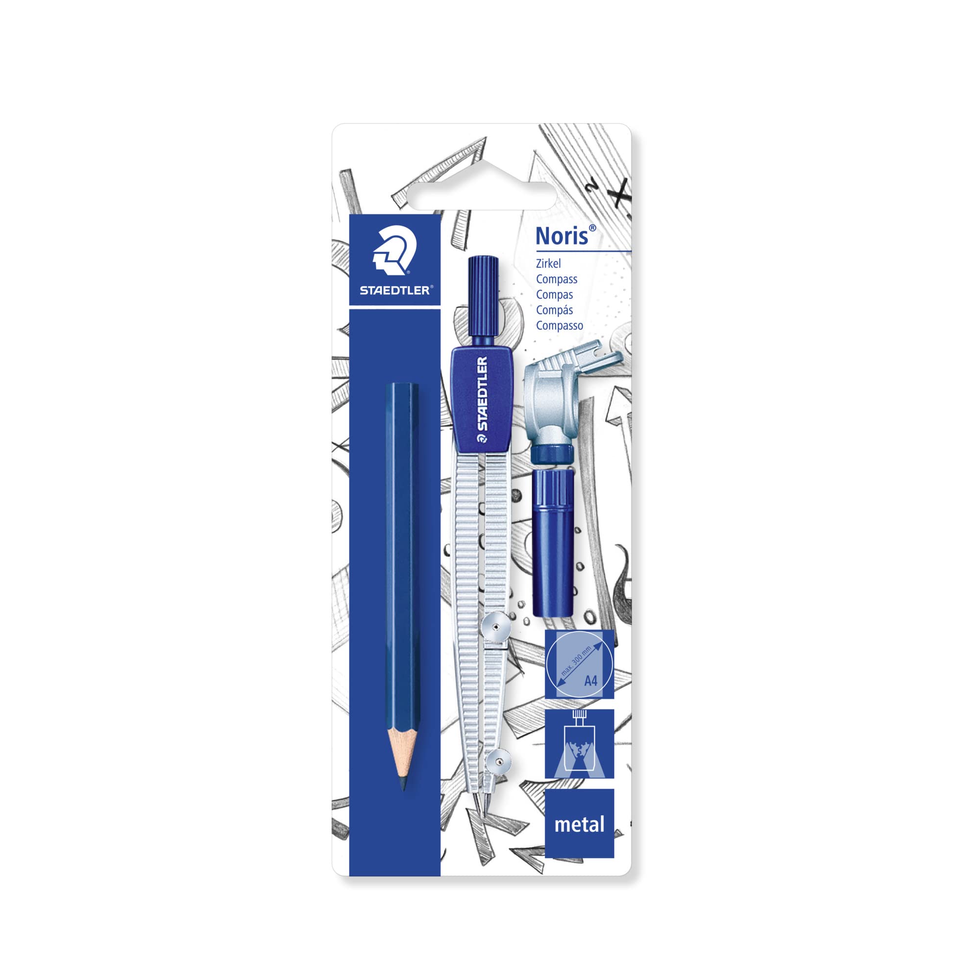 STAEDTLER 550 60 BK Noris School Compass with Lead Part & Box, Universal Adapter & Small Pencil