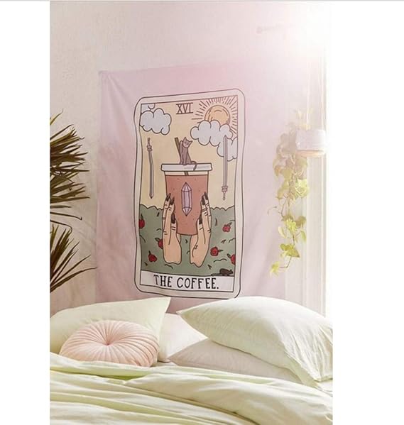 Amazon Com Wrhua Coffee Tarot Tapestry Wall Hanging Wine Cat Wall