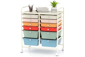 Happygrill 12-Drawer Rolling Storage Cart, Multipurpose Organizer Cart for Home Office School, Utility Cart with Wheels (Macaron)