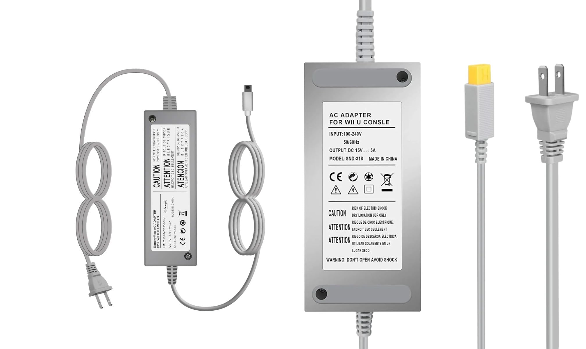PEGLY 2-1 AC Adapter Compatible with Wii U Console and Wii U Gamepad, Power Console, and Gamepad Charger (for Both Console/Gamepad)