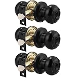 Probrico (3 Pack) Black Round Entry Door Knobs with
