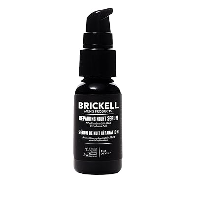 Brickell Men's Anti Aging Repairing Night Face Serum for Men, Natural and Organic Vitamin C Serum For Face to Repair Damaged Skin Cells, Diminish Wrinkles and Fight Inflammation, 1 Ounce, Unscented