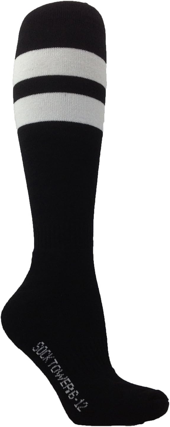 SockTower Men's Unisex Sports Athletic Cushion Crew Team Field Baseball Softball Cotton Terry Striped Knee High Socks