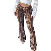 YUZIBAO Women's Flare Yoga Leggings High Waisted Boho Palazzo Wide Leg Pants Bell Bottoms