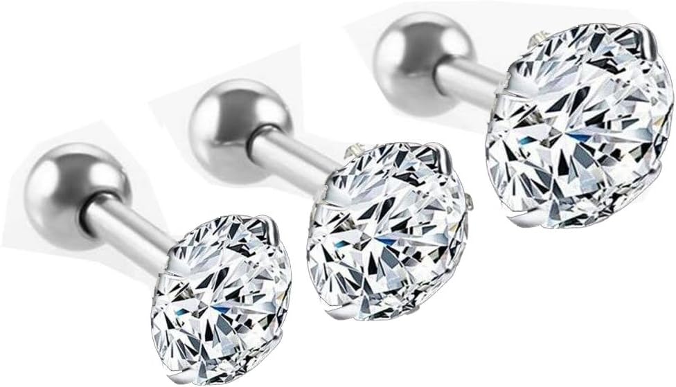 Stainless Steel CZ Internally Threaded Labret Monroe Lip Ring Tragus Nail Helix Earring Stud Piercing16G 3pcs