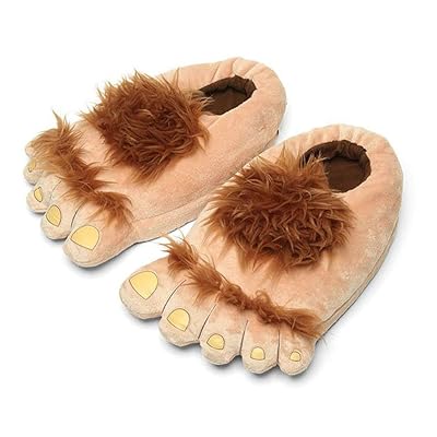 Ibeauti Men's Big Feet Furry Monster Adventure Slippers, Comfortable Novelty Warm Winter Hobbit Feet Slippers for Adults (Men: US 11) Brown
