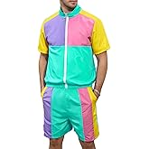 Yisfri Men's 80s 90s Outfit Vintage Windbreaker Jacket Track Suit Disco Outfits Workout Set