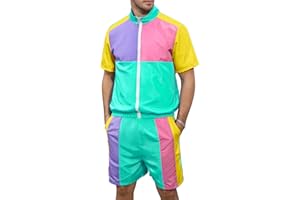 Yisfri Men's 80s 90s Outfit Vintage Windbreaker Jacket Track Suit Disco Outfits Workout Set