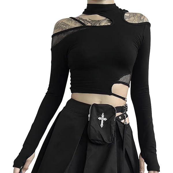 Women's Grunge Goth Buckle Tank Top - Black Sleeveless Cami With Choker & Chains, Punk Alt Y2K Style, Size Large - View #14