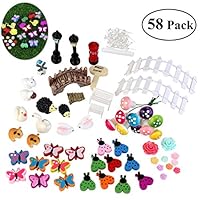 BESTOMZ Miniature Garden Ornaments, 58 Pieces Ornament Kits Set for DIY Fairy Garden Dollhouse Decor