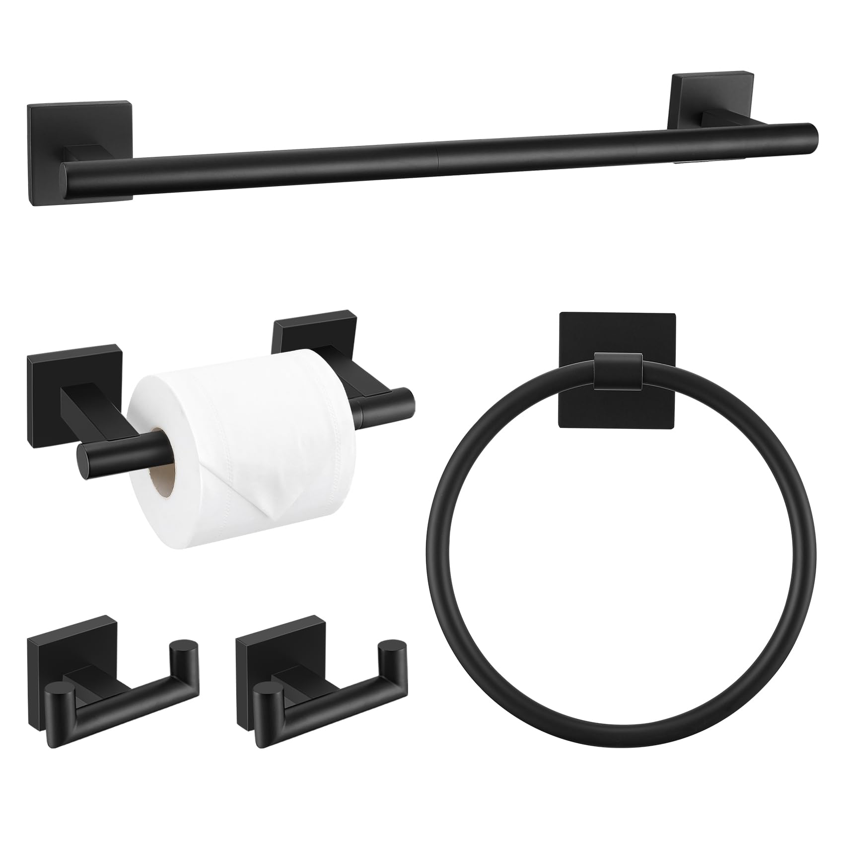 Photo 1 of *MISSING PARTS UNKNOWN*
Matte Black Towel Bar Set, 5 Pieces Double Dase Toilet Paper Holder Bathroom Hardware Set, 23.6 Inch Stainless Steel Towel Racks for Bathroom Wall Mounted
