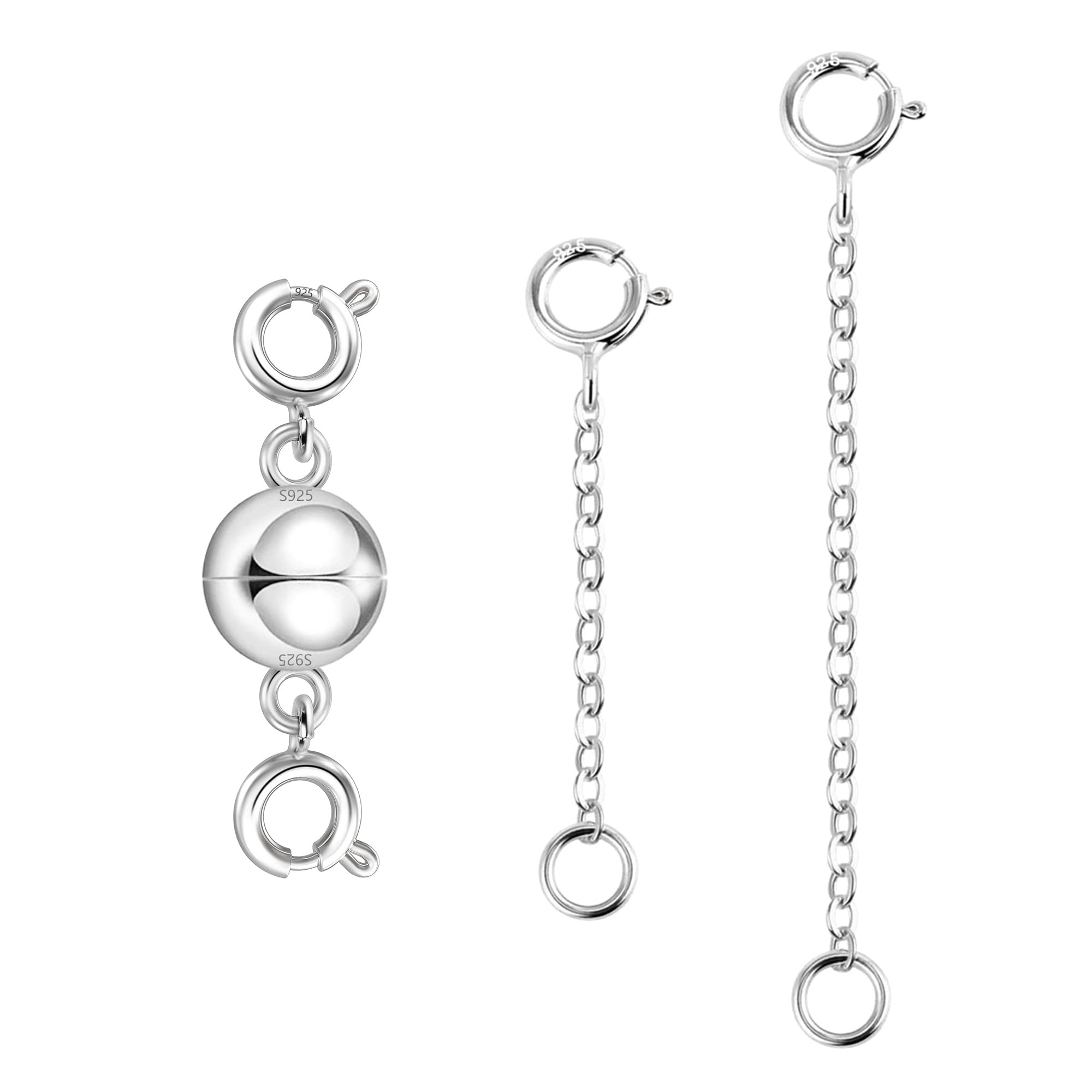 ALEXCRAFT Magnetic Jewelry Clasp, 925 Sterling Silver Necklace Extender Clasps and Closures, Bracelet Connector Extension Chains for Making