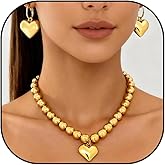 JAVARNV Chunky Heart Necklace Earrings Set Dainty Beaded Chain Heart Necklaces Statement Accessories Valentine's Day Trendy Jewelry Gifts