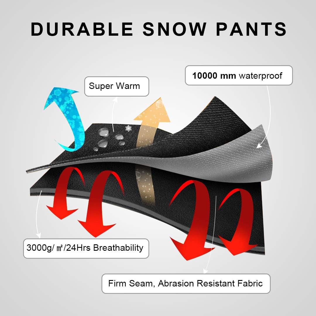 Qualidyne Mens Snow Ski Bib Pants 10000mm Waterproof Insulated Snowboard Trousers With Detachable Bib
