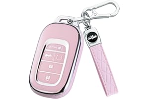 Joouheax for Honda Key fob Cover, Silver Edge Key Shell Case for Accord Civic HR-V CR-V Pilot 2021-2024 Accessories (Pink)