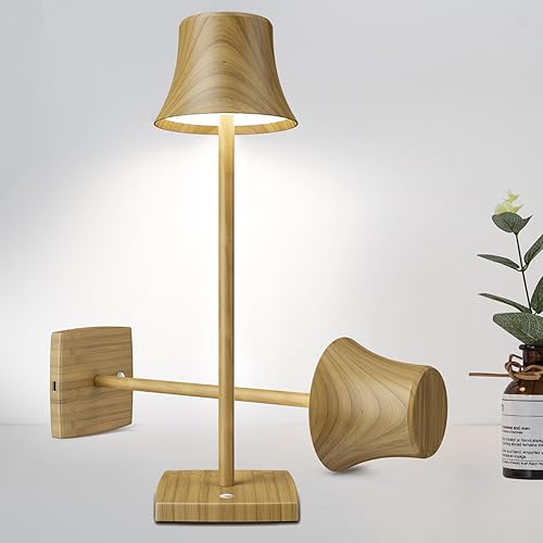 SHANGCAI Set of 2 LED Cordless Table Light, Rechargeable Battery Powered 3 Levels Brightness Dimmable for Portable Outdoor Hotel Restaurant Dining Study Table Lamps Wood