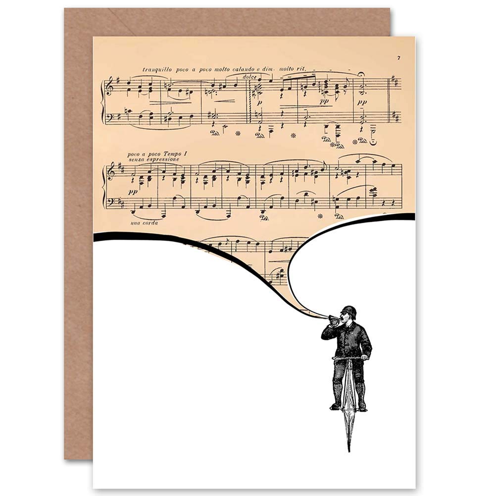 Wee Blue Coo GREETINGS CARD BIRTHDAY GIFT SHEET MUSIC TRUMPET PLAYER BICYCLE