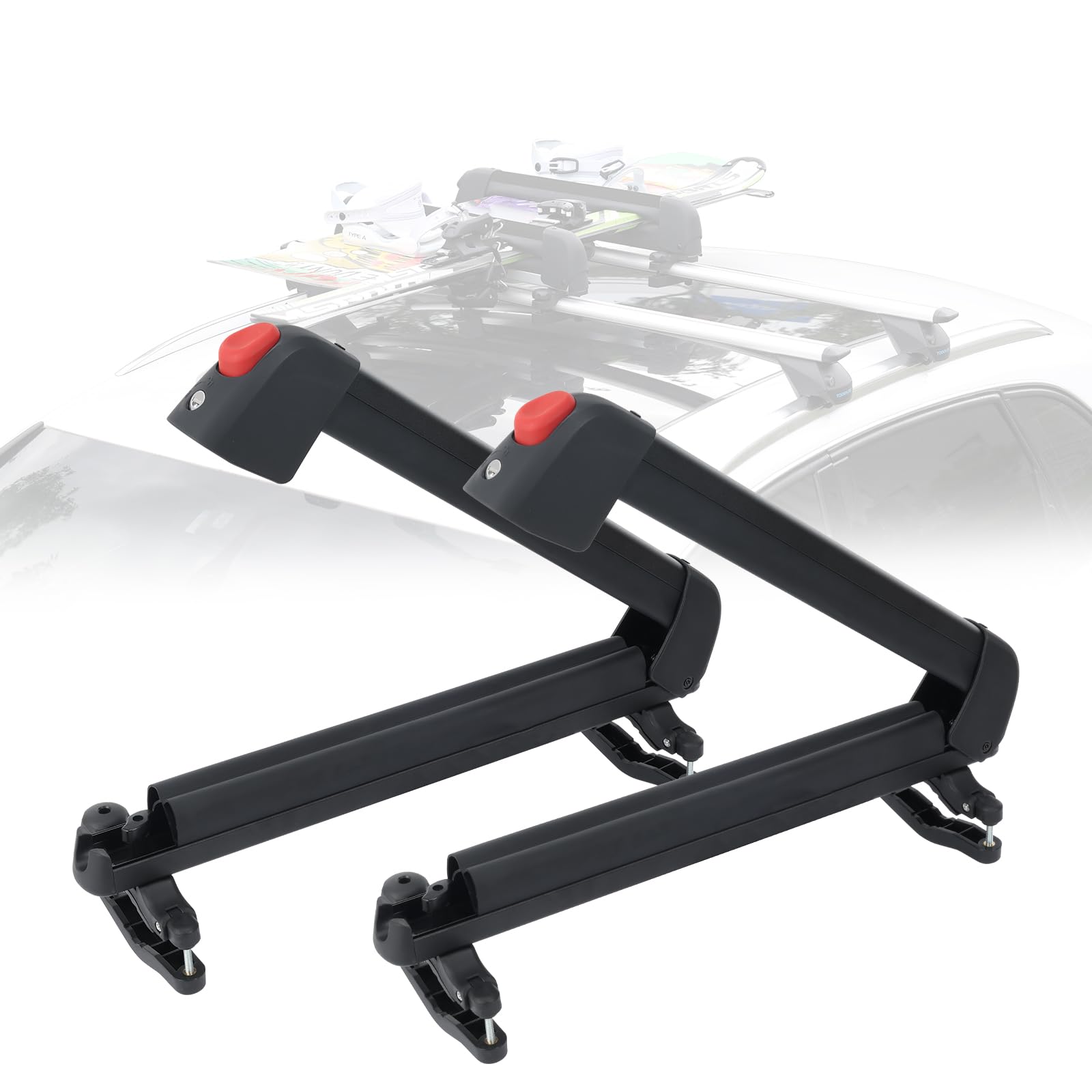 Photo 1 of 16.3 Inch Ski and Snowboard Rack for Car Roof, with TPV Rubber Padding and Lock, Fit 2 Pairs of Skis or 2 Snowboards, Mounting System Fits for Square/Round/Aero/Oval Cross Bars, Black