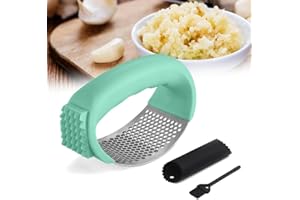 Garlic Mincer, Stainless Steel Garlic Press Rocker Garlic Crusher, New Upgraded Garlic Chopper with Peeler and Cleaning Brush
