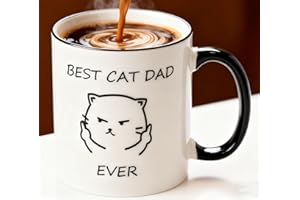 MECAI Cat Dad Gifts For Men- Best Cat Dad Ever-11 OZ Coffee Tea Cup, Pet Owner Rescue Cat Dad Christmas Gift Ideas