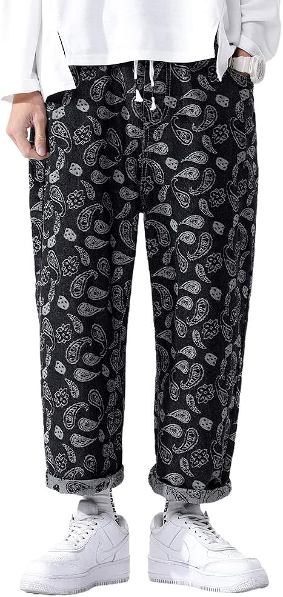 Amazon ジーンズ メンズ デニム パンツ ジーパン ペイズリー Paisley 大きいサイズ ワイドパンツ ガウチョパンツ 春夏秋冬 ジーンズ 通販
