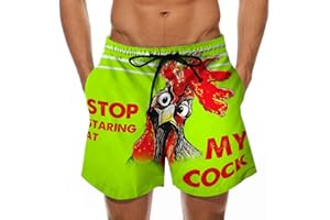 Coolchoose Men's Stop Staring at My Cock Swim Trunks Quick Dry Swimwear Cock Print Beach Board Shorts Swimsuits with Pockets
