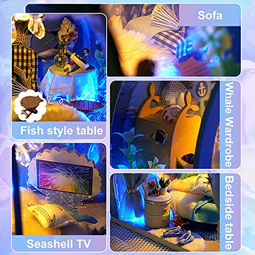 GuDoQi DIY Miniature Dollhouse Kit, Miniature House Kit 1:24 Scale,Tiny House kit with Furniture, Great Gift for Birthday Easter Day, Sweet Home of Mermaid Princess