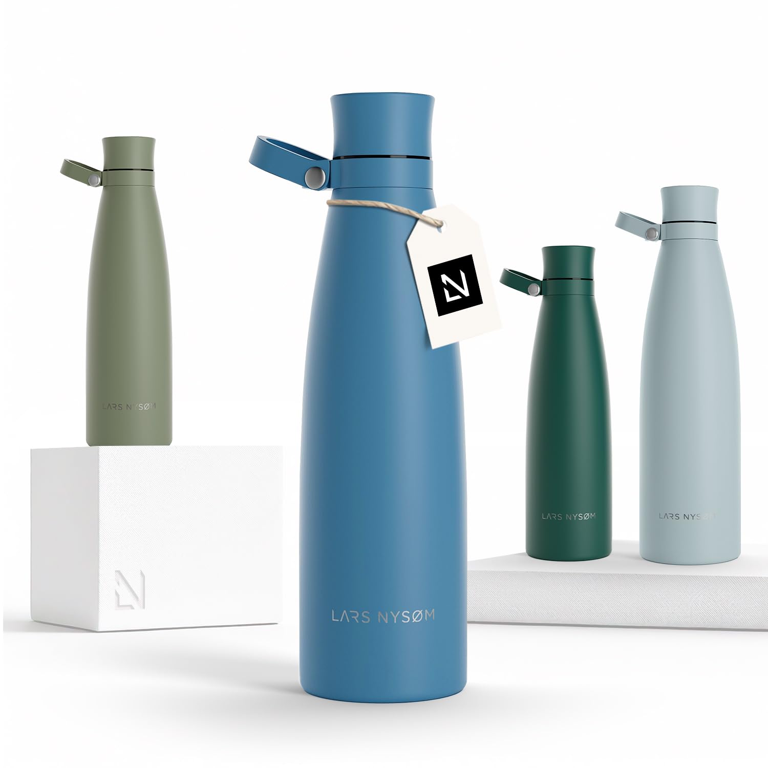 LARS NYSØM Stainless Steel Insulated Water Bottle 750ml, 1L | Insulated Thermo Flask for Hot and Cold Beverages | Leakproof Drinking Bottle (Calypso Blue, 750ml)