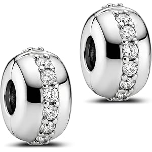 KEQ Clip Spacer Charm for Bracelet 925 Silver Pave Cubic Zirconia Clip Lock Stopper Bead Spacer For Women Bracelets Stopper B