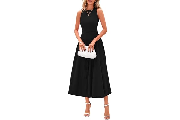 PRETTYGARDEN Women's Summer Pleated Midi Work Dress | Sleeveless A Line Knit Business Dresses, Spring Semi Formal Long Dress 