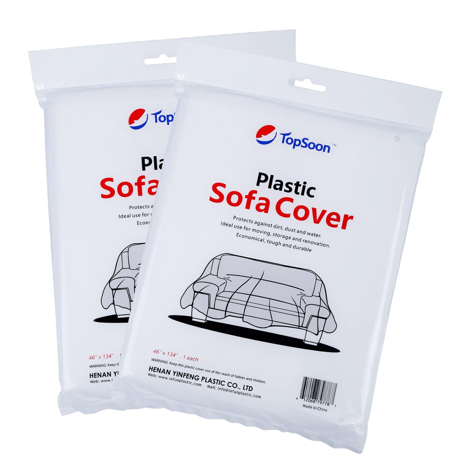 TopSoon Plastic Chair Cover Sofa Cover for Storage or Protection 46 Inches x 76 Inches (Pack of 2)