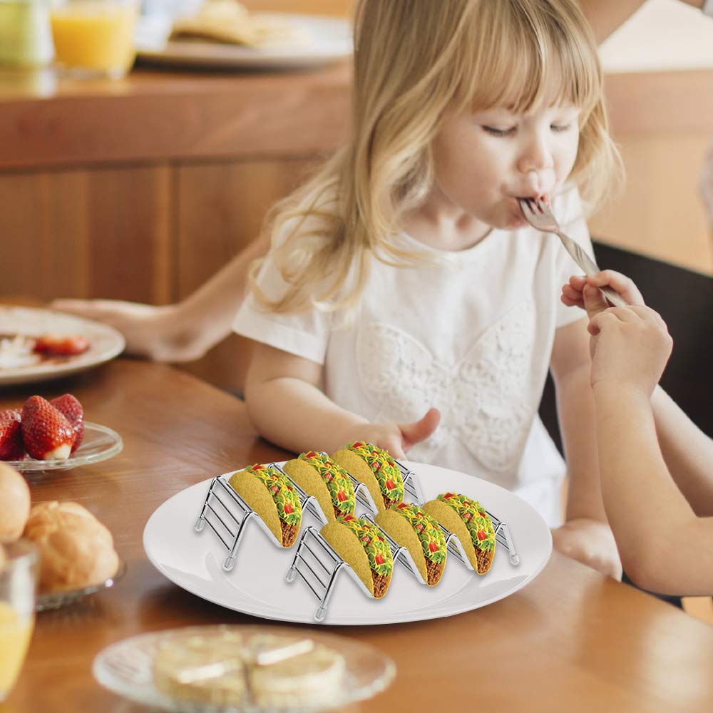 Poualss Stainless Steel Taco Holders Stand (4Pack) Rustproof Taco Rack for Hard or Soft Shell Tacos