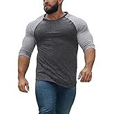 GYMAPE Mens Tapered Henley Shirts with Raglan 3/4 Sleeve