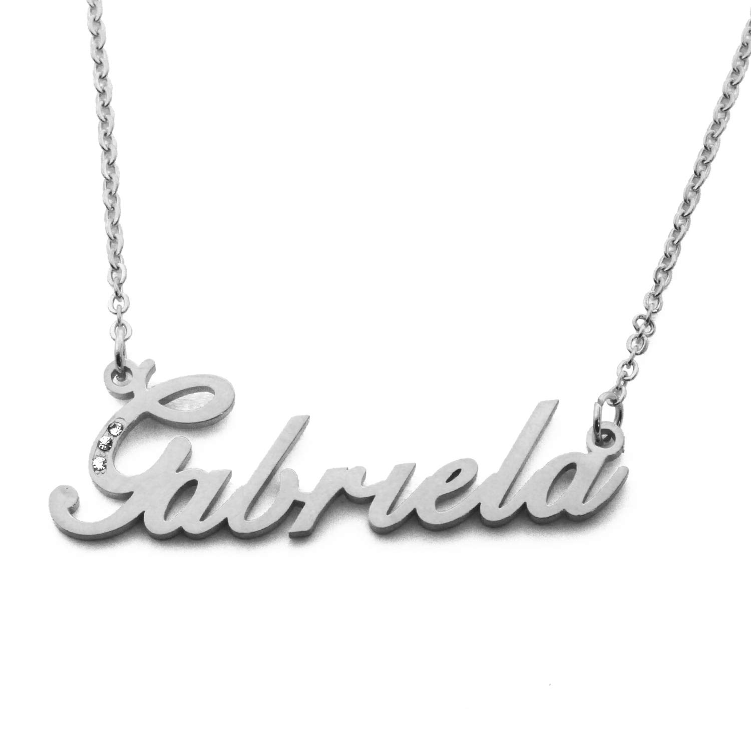 Kigu Gabriela Personalised Name Necklace - 18ct Silver Tone Plated - Adjustable Chain - Incl Box & Bag
