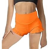 RRHSS Girls Athletic High Waisted Ruffle Shorts - Comfy Yoga Dance Workout Gymnastics
