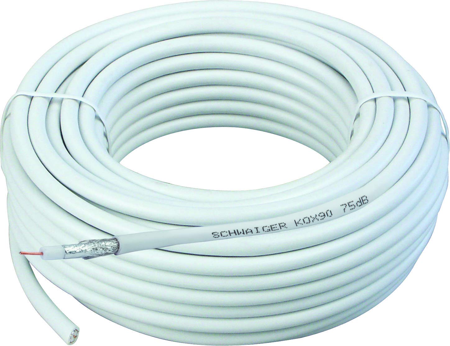 SCHWAIGER -KOX90/10 042- SAT Coaxial Cable 10 m / 75 dB/Double Shielded/Satellite Cable/Digital, HDTV, DVB-S/S2, DVB-C, DVB-T2 / Unconvectioned / 6.8 mm/White