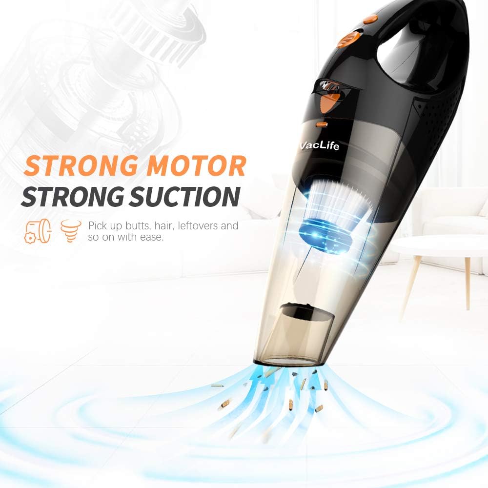 VacLife Handheld Vacuum, Hand Vacuum Cordless Rechargeable, Small and Portable with High Power and Quick Charge for Home and Car Cleaning, Black & Orange -