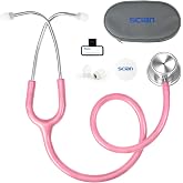 SCIAN Dual Head Stethoscope for Nurses, Kids, Adults, Classic Stainless Steel Stethoscope Kit Medical Supplies with Free Accessories and Carrying Case, Pearlescent Pink Tube