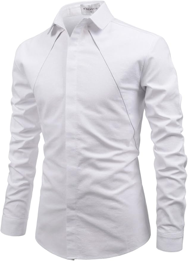 NEARKIN (NKNKS671 Mens Spread Collar Chest Line Hidden Button Fitted