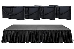 MyStage 4 Portable Stage w/4 Satin Skirt & 4 Gear Bag - Performance Floor Versatile Platform Modular System Stage - DJ, Drum, Camera Stage Riser - Easy to Carry & Assemble, Transport (Black)