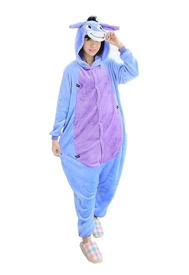 Adult Unisex Damen Herren Kinder Karton Tier Einhorn Weiches Flanell Pyjama Karneval Cosplay Schlafanzug Halloween kostüm Jum