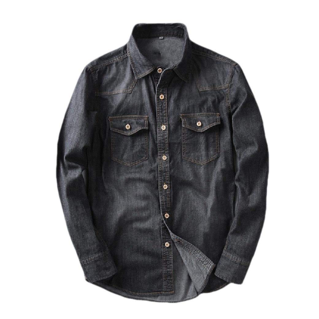 Men's Denim Relaxed Shirts Long Sleeve Washed Blouse Denim Fit