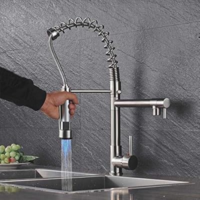 Ffwy Kitchen Spring Basin Faucet Led Lights Black Bronze Chrome